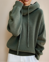 Damen Strickpullover mit hohem Kragen und Kordelzug in Grün