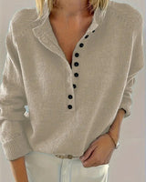 Annika | Damen Strickpullover mit V-Ausschnitt Halbknopfleiste Relaxed Fit in Khaki