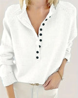 Annika | Damen Strickpullover mit V-Ausschnitt Halbknopfleiste Relaxed Fit in Weiß