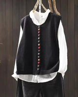 Annika | Damen Strickweste mit Knopfleiste lockerem Schnitt Rundhals in Schwarz