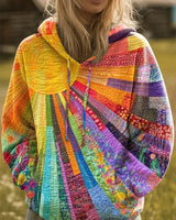 Johanna | Damen Sweater Patchwork Kapuzenpullover Bohemian Sonnenmuster in Mehrfarbig