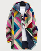 Luisa | Damen Sweater Women Geometrischer Fleece-Hoodie Oversized Bunt in Mehrfarbig
