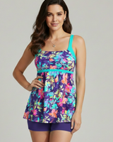 Damen Tankini Set mit gemustertem Oberteil und Shorts in Lila