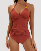 Damen-Tankini-Set mit Halterneck-Trägern und seitlichen Raffungen in Rot