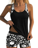 Damen Tankini Set mit Ringerrücken Top und Shorts mit floralem Muster in Schwarz