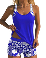 Damen Tankini Set mit Ringerrücken Top und Shorts mit floralem Muster in Blau