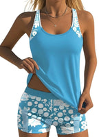 Damen Tankini Set mit Ringerrücken Top und Shorts mit floralem Muster in Hellblau