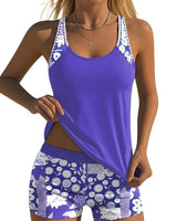 Damen Tankini Set mit Ringerrücken Top und Shorts mit floralem Muster in Lila