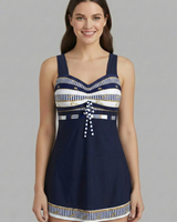 Damen Tankini-Set mit Trägeroberteil und Shorts im Musterdesign in Marineblau