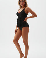 Damen Tankini Set mit Volant-Oberteil und Trägern in Schwarz