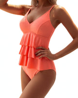 Damen Tankini Set mit Volant-Oberteil und Trägern in Lachsfarben
