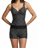 Damen Tankini Set mit Wickeloberteil und Shorts in Schwarz