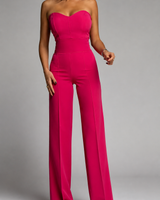 Damen trägerloser Jumpsuit mit herzförmigem Ausschnitt und weitem Bein in Dunkelrosa