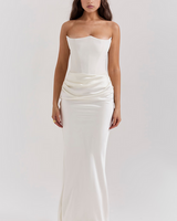 Damen trägerloses langes Kleid mit drapiertem Taillenpanel in Weiß