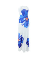 Damen Trägerloses Säulenkleid mit Großen Blumenmotiven in Weiß/Blau