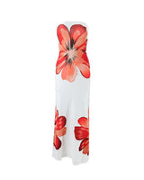 Damen Trägerloses Säulenkleid mit Großen Blumenmotiven in Weiß/Rot