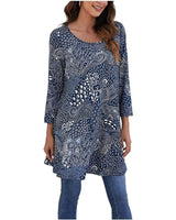 Elisabeth | Damen Tunika mit buntem Mandala-Druck 3/4-Arm ausgestellt in A12
