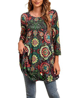 Elisabeth | Damen Tunika mit buntem Mandala-Druck 3/4-Arm ausgestellt in A16