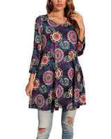 Elisabeth | Damen Tunika mit buntem Mandala-Druck 3/4-Arm ausgestellt in Grau