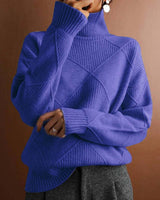 Lena | Damen Turtleneck Sweater Oversized Strickpullover mit Rautenmuster in Blau