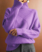 Lena | Damen Turtleneck Sweater Oversized Strickpullover mit Rautenmuster in Helllila