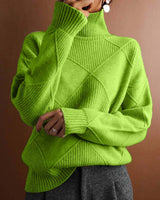 Lena | Damen Turtleneck Sweater Oversized Strickpullover mit Rautenmuster in Grün