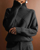 Lena | Damen Turtleneck Sweater Oversized Strickpullover mit Rautenmuster in Schwarz