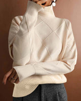 Lena | Damen Turtleneck Sweater Oversized Strickpullover mit Rautenmuster in Beige