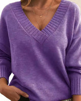 Frieda | Damen V-Ausschnitt Kaschmir-Blend Langarm Sweater in Lila