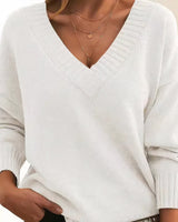 Frieda | Damen V-Ausschnitt Kaschmir-Blend Langarm Sweater in Weiß