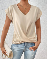 Katharina | Damen V-Ausschnitt Kurzarm Shirt mit Twist-Detail in Aprikose