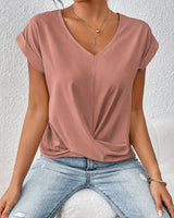 Katharina | Damen V-Ausschnitt Kurzarm Shirt mit Twist-Detail in Rosa