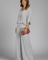 Damen V-Ausschnitt Oberteil und Weite Hose Set in Grau