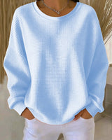 Amelie | Damen Waffelstrick Oversized Rundhals Langarm Pullover in Himmelblau