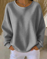 Amelie | Damen Waffelstrick Oversized Rundhals Langarm Pullover in Grau