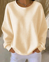Amelie | Damen Waffelstrick Oversized Rundhals Langarm Pullover in Aprikose