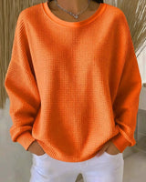 Amelie | Damen Waffelstrick Oversized Rundhals Langarm Pullover in Orange