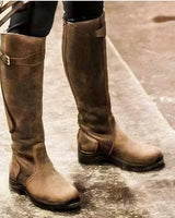 Leonie | Damen Wasserdichte Knee High Boots Kniehoch Lederstiefel Schnalle in Braun