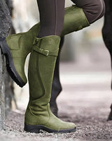 Leonie | Damen Wasserdichte Knee High Boots Kniehoch Lederstiefel Schnalle in Grün