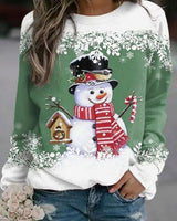 Frieda | Damen Weihnachts-Sweatshirt mit Schneemann-Motiv lockere Passform in Grün