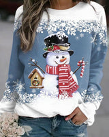 Frieda | Damen Weihnachts-Sweatshirt mit Schneemann-Motiv lockere Passform in Blau