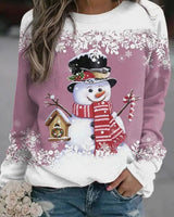Frieda | Damen Weihnachts-Sweatshirt mit Schneemann-Motiv lockere Passform in Rosa