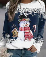 Frieda | Damen Weihnachts-Sweatshirt mit Schneemann-Motiv lockere Passform in Dunkelblau