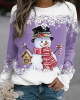 Frieda | Damen Weihnachts-Sweatshirt mit Schneemann-Motiv lockere Passform in Lila