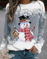 Frieda | Damen Weihnachts-Sweatshirt mit Schneemann-Motiv lockere Passform in Grau