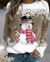 Frieda | Damen Weihnachts-Sweatshirt mit Schneemann-Motiv lockere Passform in Khaki