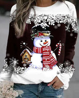 Frieda | Damen Weihnachts-Sweatshirt mit Schneemann-Motiv lockere Passform in Dunkelbraun
