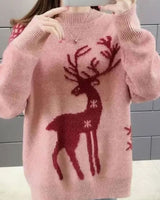 Marlene | Damen Weihnachtspullover mit Rentiermotiv Oversized Strickpullover in Rosa