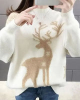 Marlene | Damen Weihnachtspullover mit Rentiermotiv Oversized Strickpullover in Weiß