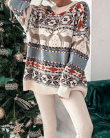 Johanna | Damen Weihnachtspullover mit Rentiermuster lockere Passform festlicher Strickpullover in Beige